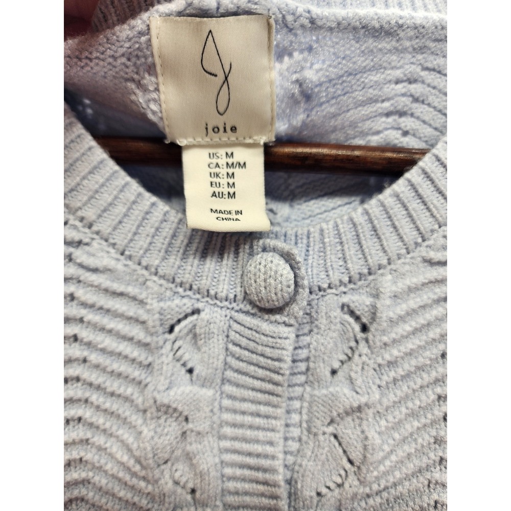 Joie Women Light Blue Chevron Pointelle Knit Puff Sleeve Cardigan Sweater Size M - Picture 8 of 8
